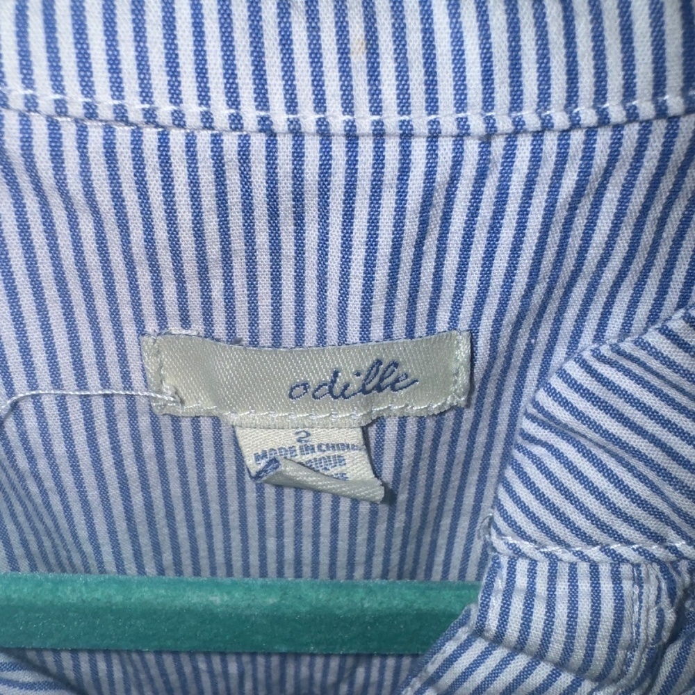 EUC Anthropologie Odille Seersucker Button Front Adjustable Sleeve Top Size 2 - Picture 2 of 7